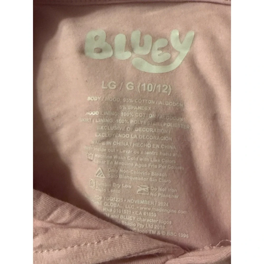 Bluey Character Girls Dress Pink Taffeta‎ Tutu Hoodie Sz L (10/12)